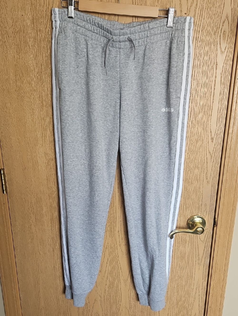 Adidas Grey Jogger Sweatpants with White Stripes Down Legs - Picture 1 of 8